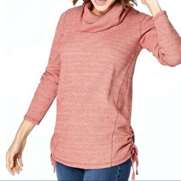 J. Jill Ruched Side Cowl Neck Waffle Tunic Sz L - Picture 1 of 7